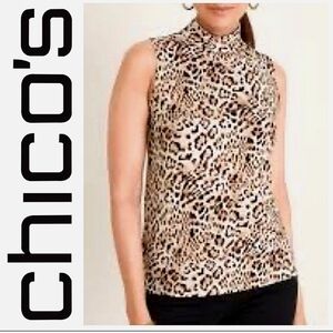 Chico's Mock Neck Leopard Print Sleeveless Top
